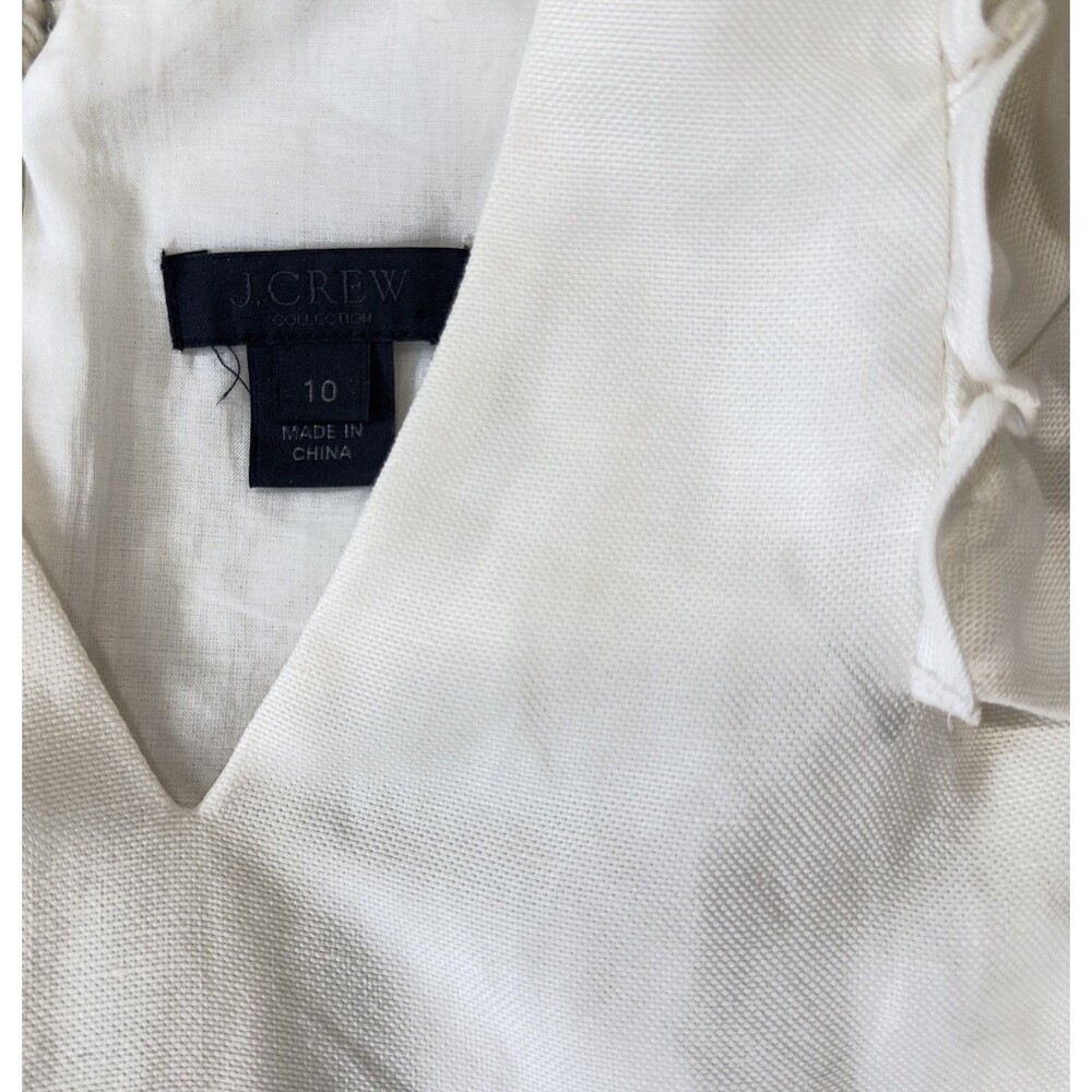 J.Crew Collection Linen Blend Shift Dress White Embroidered Ruffle Size 10 - Picture 5 of 10